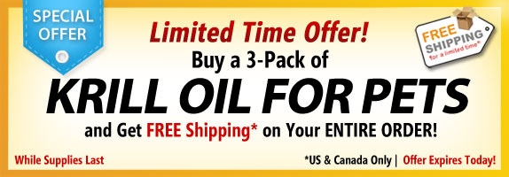 Offre d'une durée limitée! Commander un 3-pack de l'huile de krill pour les animaux de compagnie et d'obtenir une livraison gratuite sur toute votre commande!