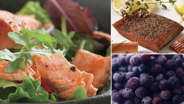 wild red salmon and organic blueberries