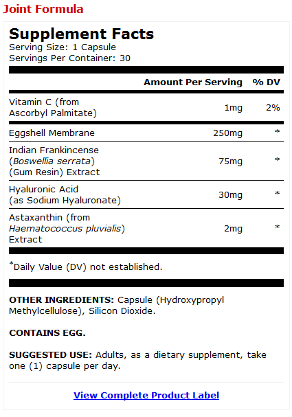 Joint Formula Label Snapshot