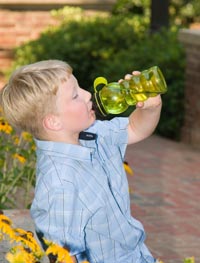 Boy with reusable water bottle