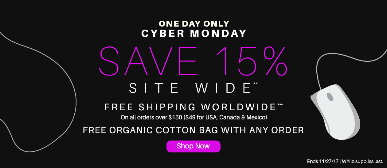 Save 15% Site Wide Plus Get Free Shipping for Cyber Monday!**
