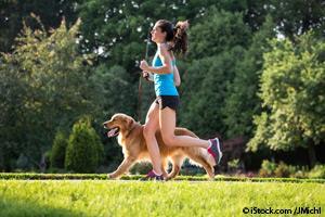 human and dog exercising