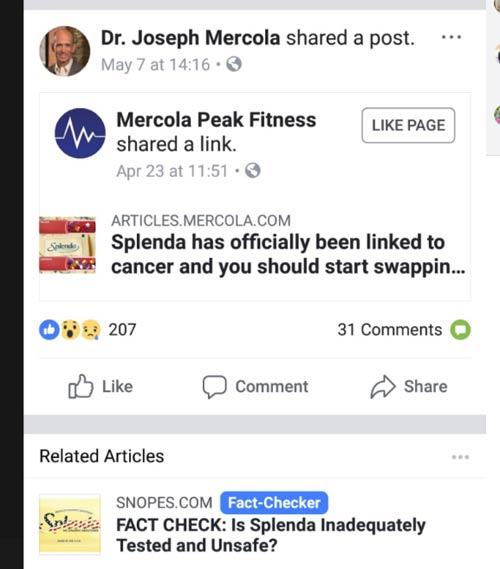 screenshot of Splenda Facebook post