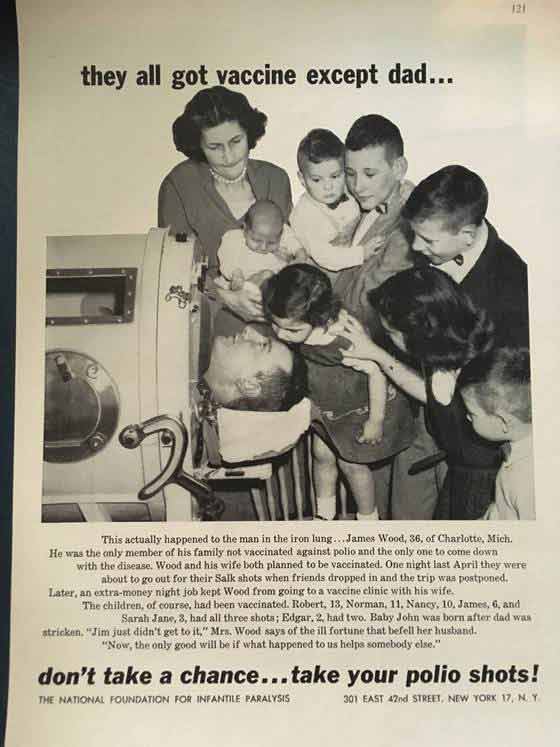 1958 magazine ad promoting polio vaccines