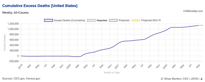 décès excédentaires cumulés États-Unis
