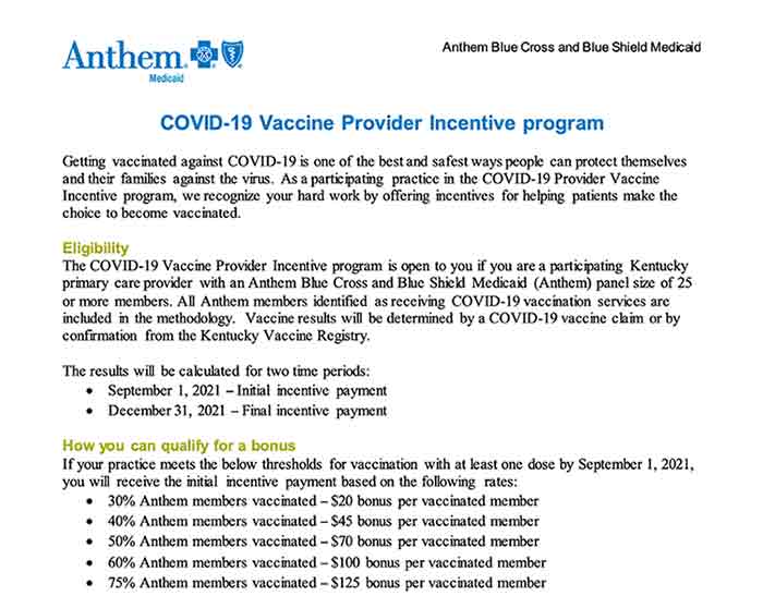 anthem covid-19 vaccine provider incentive program