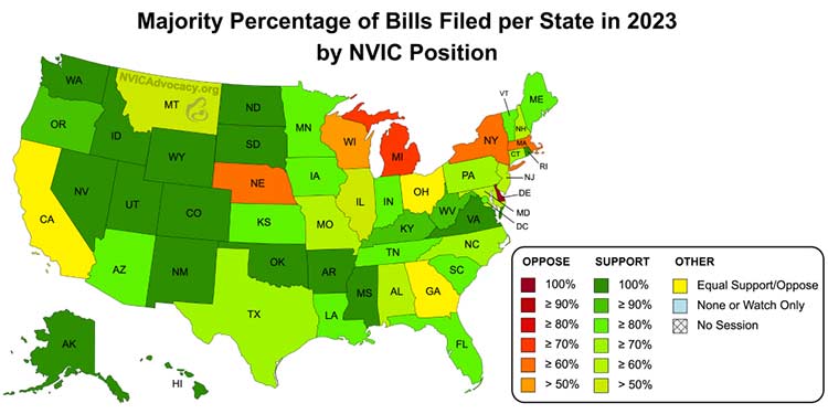 majority percentage of bills filed per statein 2023