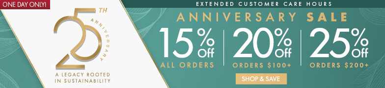 Get 15% Off on all orders or 20% Off on orders $100 or 25% Off on orders $200 on 25th Anniversary Sale