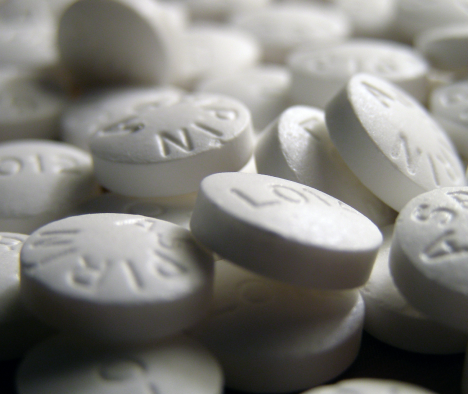 White aspirin tablets piled together