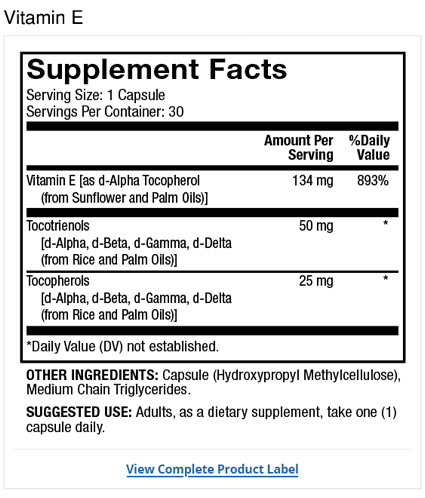 Vitamin E Label Snapshot