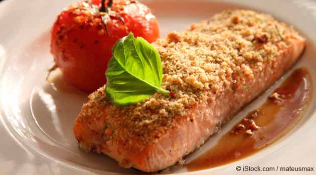 Almond Crusted Salmon with Steamed Broccoli and Sweet Potato Hash Brown Recipe