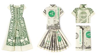 roupas feitas com notas de dólar